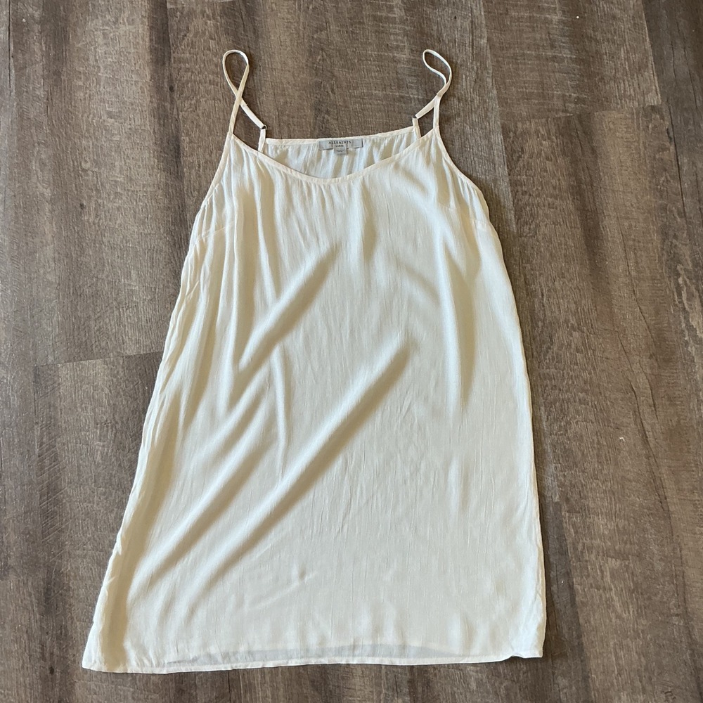 AllSaints Cream Textured Slip Dress Large Adjustable Spaghetti Straps Mini Shift